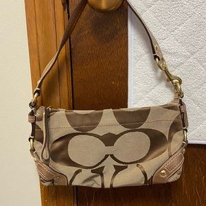 Coach tan and gold small signature bag/purse